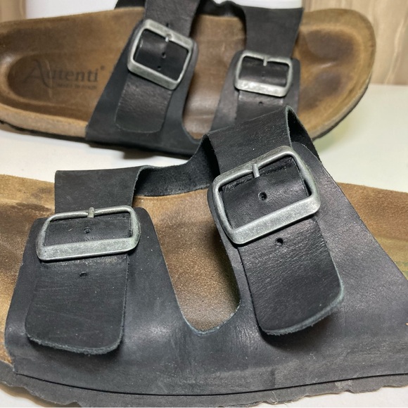 Autenti Made in Spain Men's 43 US 10 Leather Double Band Buckle Black Sandal - Picture 11 of 15